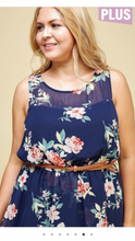 Load image into Gallery viewer, Navy/Floral High-Low Dress with Belt