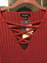 Load image into Gallery viewer, Sweater with Front Criss-Cross Detail on “V” Neck Line (Available in: Mocha and Burgundy)